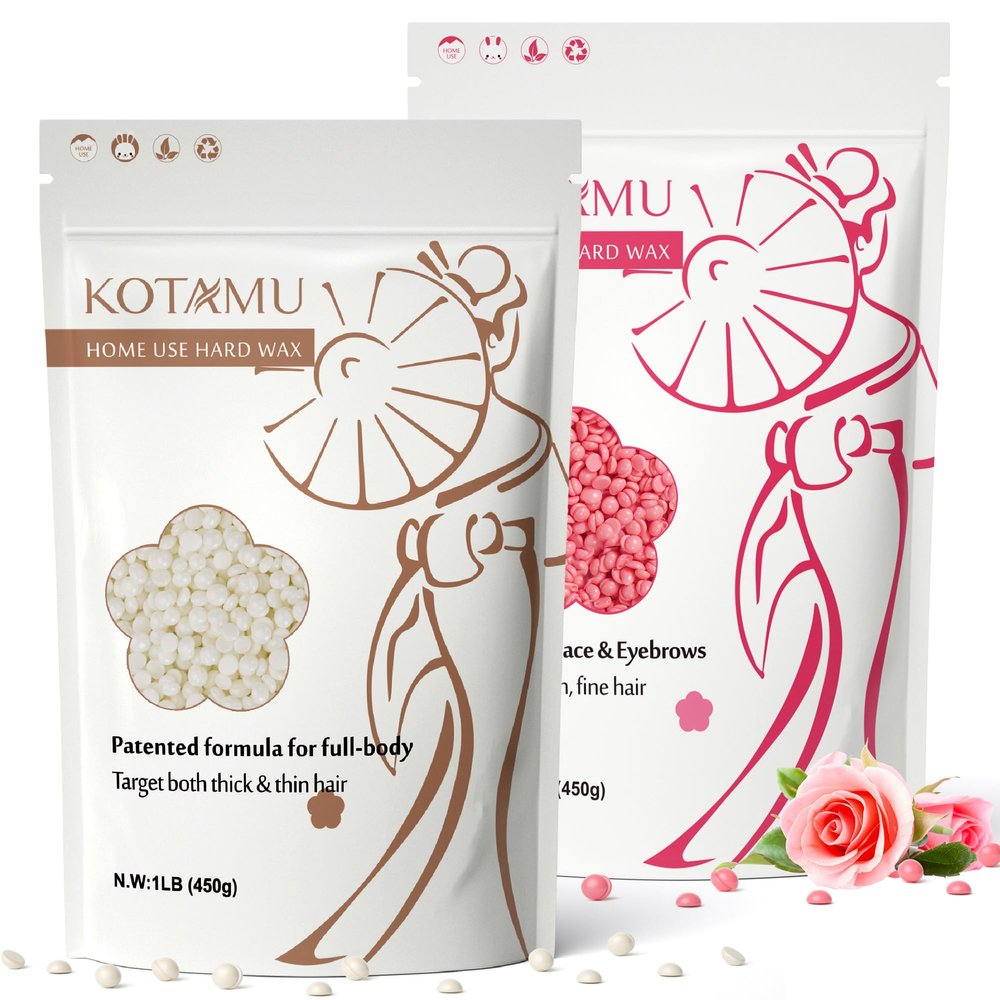 KOTAMU 1lb White Wax Beads & 1lb Rose Hard Wax