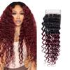 1B/99j Red Deep Wave Black Burgundy Curly Closure Human Hair 4x4 HD Transparent Lace 20 Inch High Density Brazilian Unprocessed Virgin Hair Wet And Wavy For Woman view 1
