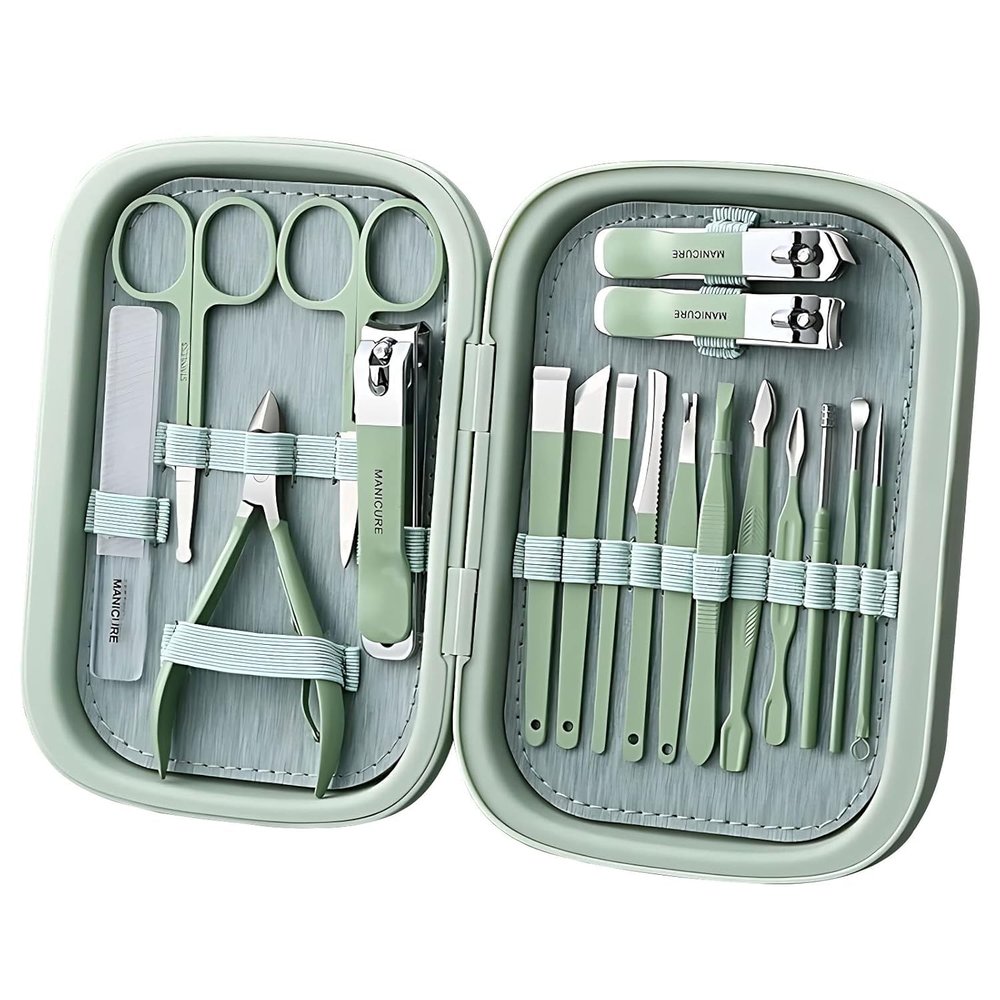 at Traders Stainless Steel Nail Clipper Travel Grooming Kit  18-Piece Manicure & Pedicure Set, Professional Quality, Portable, Complete Grooming Essentials for Men & Women (Mint Green)