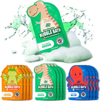Tub Works Magical Kids Bubble Bath, Variety 12 Pack | Creates Colorful Water & Tons of Bath Bubbles | Nontoxic | Character-Themed Bubble Bath for Kids | Green, Blue & Orange Bath Colors