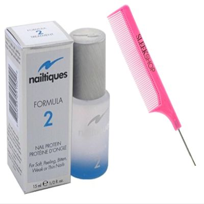 yper Niltiqu Formula 2 Nail Protein Treatment - Nail Booster for Soft, Peeling, Bitten, Weak, Thin Nails (w/SIeekshop Pink Comb) (FORMULA 2 (1/2 oz | 0.5 oz))