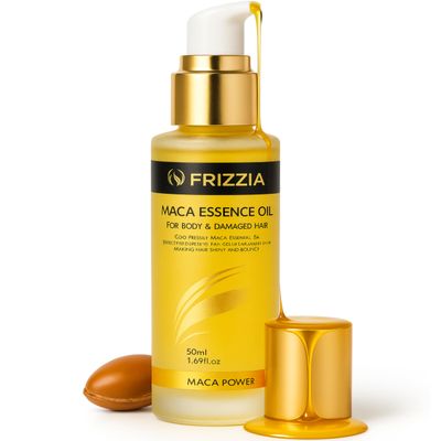 Frizzia Argan Hair oil, Anti-Frizz & Shine Oil, Pure and Virgin, Repairing & Strengthening, Heat Protection & Deep Repair, Helps stimulate growth and strengthen damaged hair. Paraben free. 1.7 fl oz