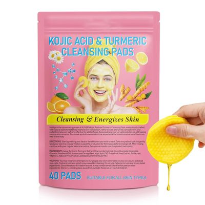 Turmeric Kojic Acid Cleansing Pads, 40 Counts Turmeric Face Scrub Pads, Enriched with Vitamin B5 & C, Daily Skin Care for Men & Women Face Cleansing and Exfoliation