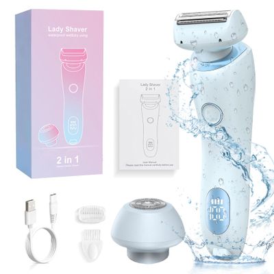 Electric Shaver for Women, Bikini Trimmer for Women, Silk Glide Pro Shaver, 2 in 1 Electric Razors for Women, Waterproof Painless Wet & Dry, Removable Head for Bikini, Legs, Body