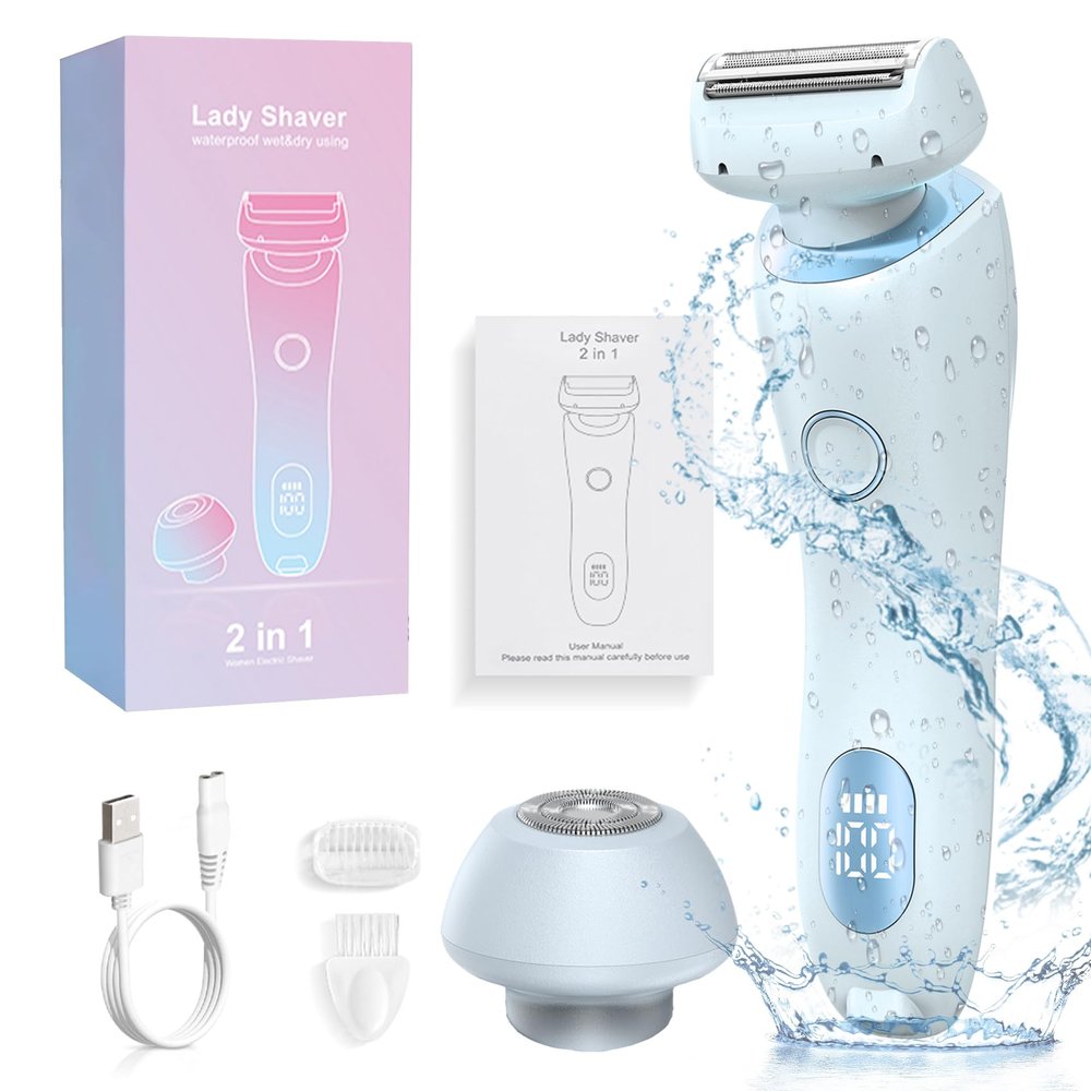 Electric Shaver for Women, Bikini Trimmer for Women, Silk Glide Pro Shaver, 2 in 1 Electric Razors for Women, Waterproof Painless Wet & Dry, Removable Head for Bikini, Legs, Body