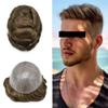 Toupee for Men Full Poly Hair Replacement System European Human Hair Toupee 0.1mm Durable Skin PU Injection Men Hairpiece 6x9"-120% Density #550 Medium Light Brown+50% Gray view 1