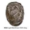 Toupee for Men Full Poly Hair Replacement System European Human Hair Toupee 0.1mm Durable Skin PU Injection Men Hairpiece 6x9"-120% Density #550 Medium Light Brown+50% Gray view 2