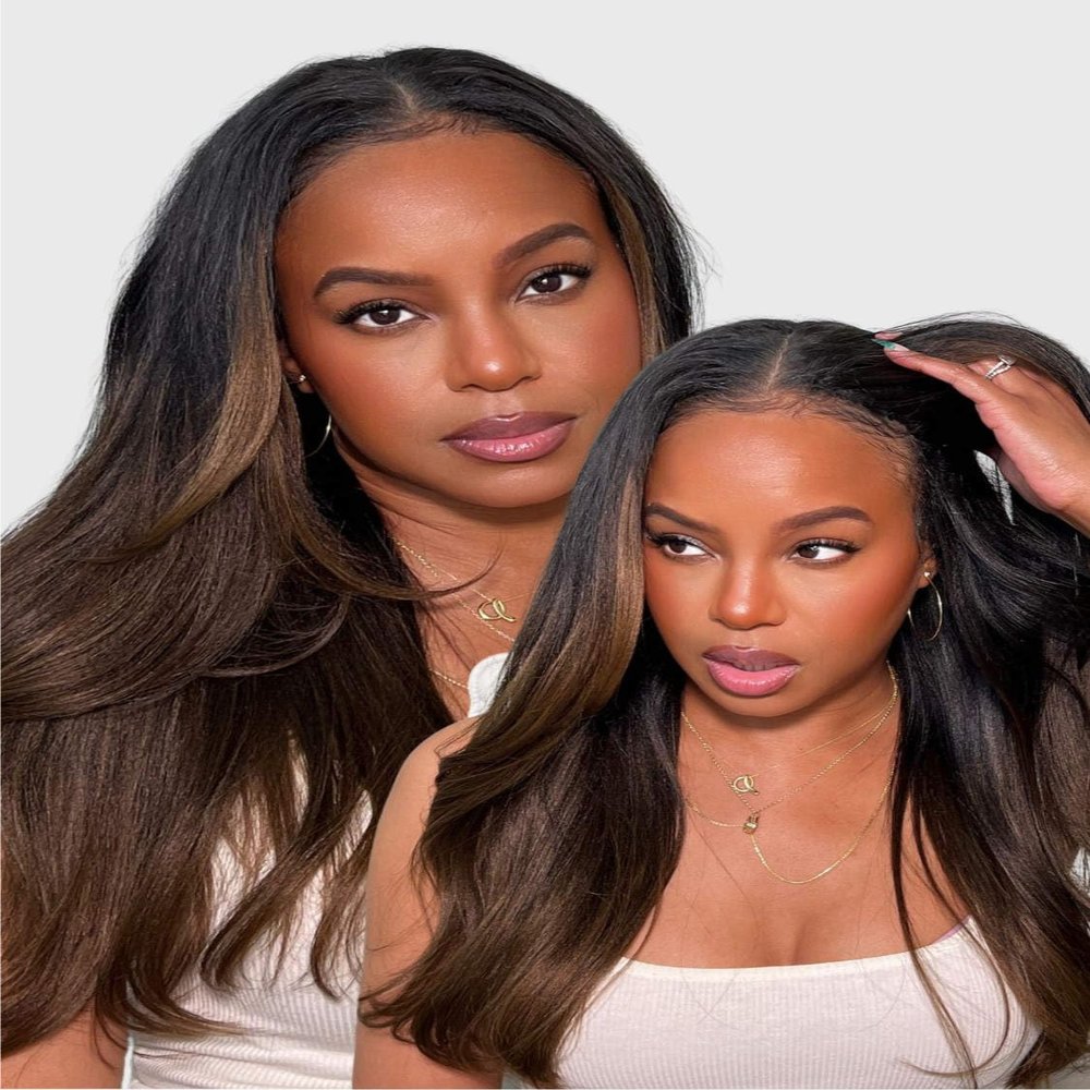 Beauty Forever V Part Wig Human Hair Yaki Straight EasiContour Vpart Wigs No Leave Out Ombre Chestnut Brown Glueless Upgraded U Part Wigs for Women None Lace Front Wigs T128 Color 150% Density 16inch