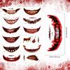 12pcs Halloween Face Tattoos, Scary Big Mouth Temporary Tattoo Halloween Face Stickers Scary Makeup Temporary Tattoo Horror Face Tattoos for Halloween Cosplay Decor view 2