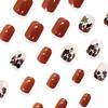 24 Pcs Light Brown Nails Fall Press on Nails Square Shape Fake Nails Short RIICFDD False Nails Maple Leaf Fallen Leaf Stick on Nails Full Cover Glossy Glue on Nails for Women Acrylic Nails view 2