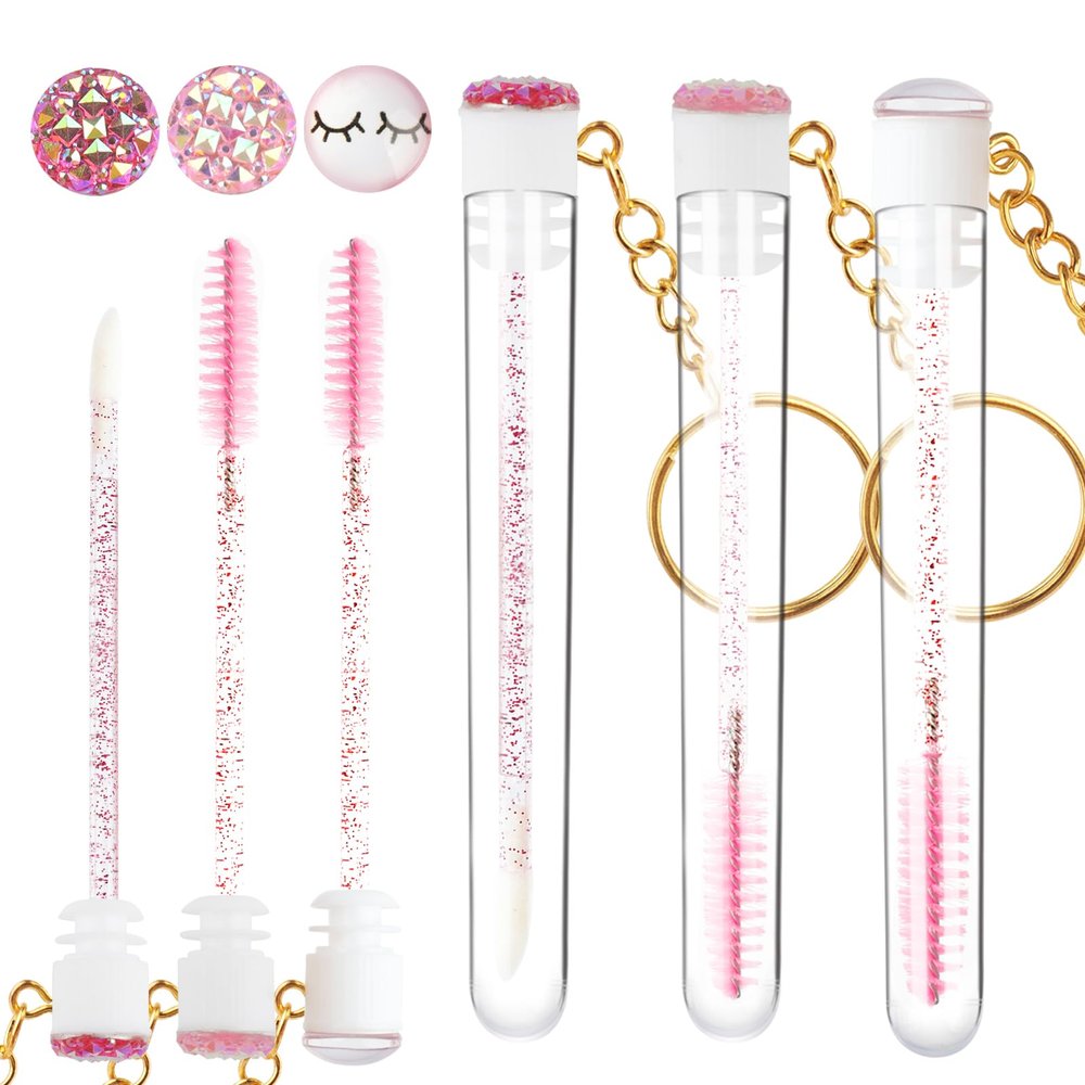 30 Pieces Disposable Mascara Wands Set,Include 5 Pcs Glitter Lash Spoolies Brush 10 Pcs Lip Brush and 15 Pcs Reusable Empty Eyelash Brush Tubes for Women Girls(Multi 3 color)