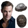 Toupee for Men Full Poly Hair Replacement System European Human Hair Toupee 0.1mm Durable Skin PU Injection Men Hairpiece 6x8"-120% Density#210 Darkest Brown+10% Gray view 1