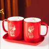 MAKEJ Red Couple Mouthwash Cup Marriage Toiletries Set Household Ceramic Toilet Tooth Cylinder Brushing Cup view 3