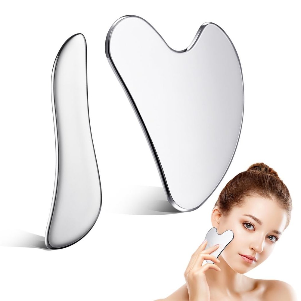 2 Pcs Face Gua Sha Beauty Tools, 304 Stainless Steel Facial Gua Sha Tools, Tighten The Skin & Promote Circulation, Massagers for Face, Legs, Eyes, Lymphatic Drainage Massage & Face Scraper