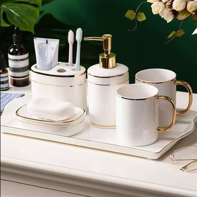 MAKEJ Washing Set Ceramic Bathroom Five-Piece Set Nordic Bathroom Supplies Household Toothware Mouthwash Cup