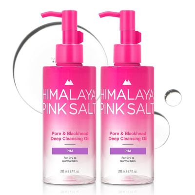 HIMALAYA PINKSALT Pore & Blackhead Deep Cleansing Oil PHA, 6.7 fl oz 2 Pack - Gentle Hydrating Oil Cleanser for Dry, Sensitive Skin, Low pH Makeup Blackhead Remover