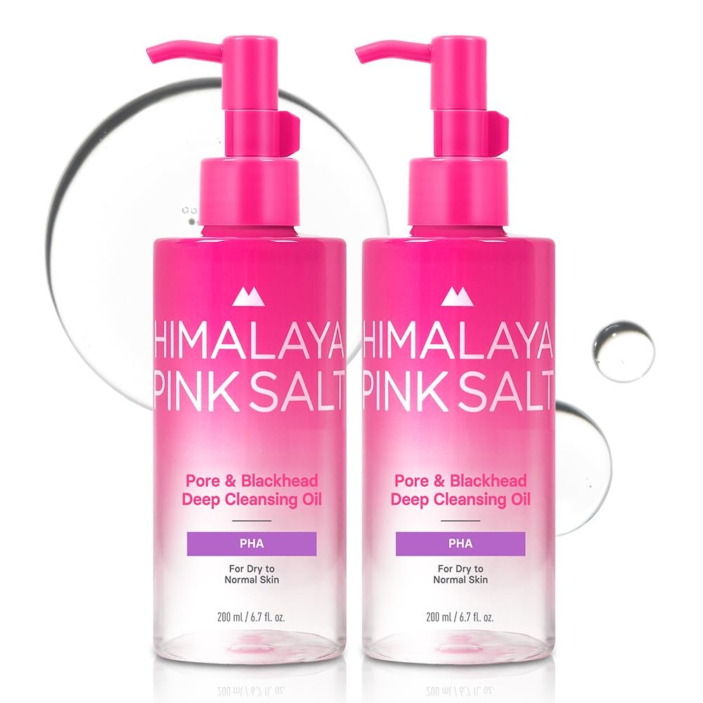 HIMALAYA PINKSALT Pore & Blackhead Deep Cleansing Oil PHA, 6.7 fl oz 2 Pack - Gentle Hydrating Oil Cleanser for Dry, Sensitive Skin, Low pH Makeup Blackhead Remover