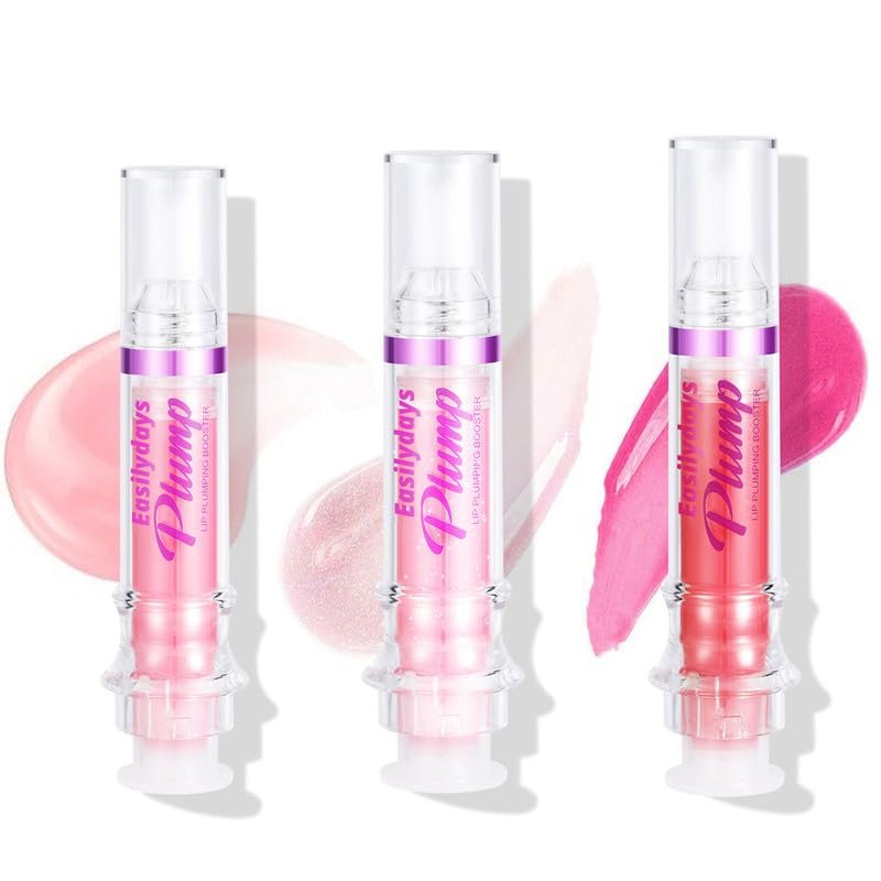 Easilydays 3 Colors Lip Plumping Booster, Spicy Lip Plumper Gloss Lip Oil, Ultra-Hydrating & Nourishing Glossy Finish Fuller Natural Lip Gloss, Plump & Pout Lip Plumper for Women Girls, Set #01,02,03