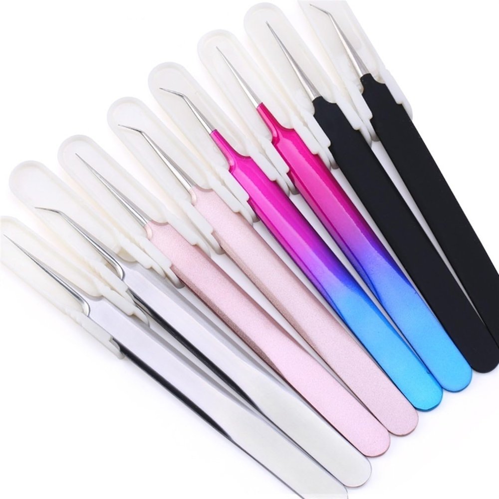 DJFKDYHPE Hair Removal Tweezers Tweezers Gold Blue for eyelash extension high-precision eyelash extension tweezers Thin tip Tweezers(Pink)