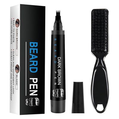 PEAKTREND Beard Pen Filler for Men Grooming Beard Pencil with Brush, Waterproof Sweatproof & Long Lasting, Natural Finish, Moustache & Eyebrows - Micro-Fork Tip, Gifts for Men (Dark Brown)