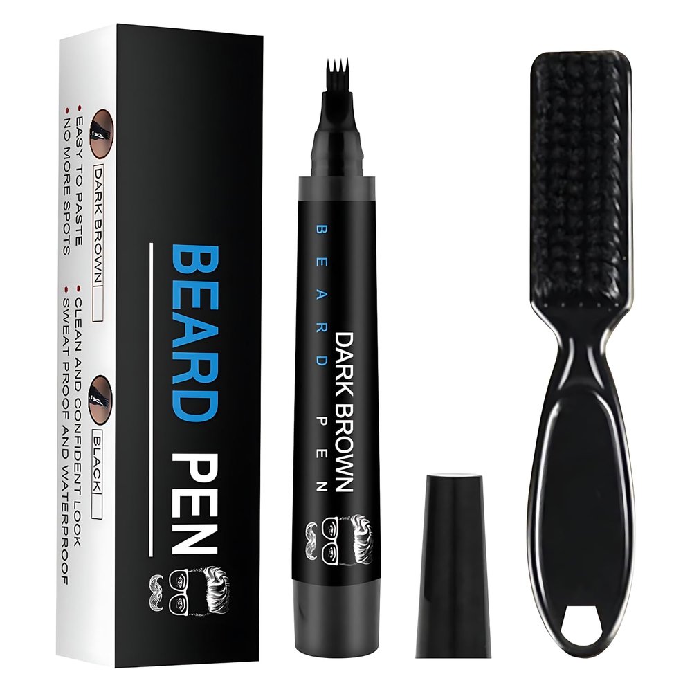 PEAKTREND Beard Pen Filler for Men Grooming Beard Pencil with Brush, Waterproof Sweatproof & Long Lasting, Natural Finish, Moustache & Eyebrows - Micro-Fork Tip, Gifts for Men (Dark Brown)