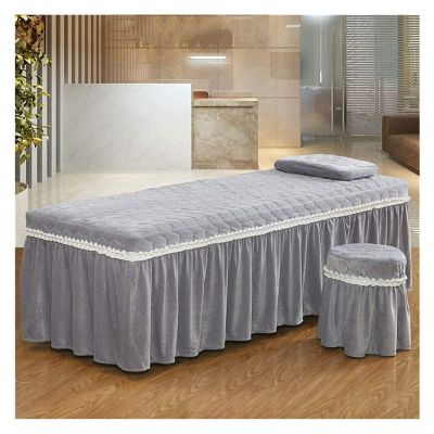 PAGOIAAR 4pcs Beauty Salon Bedding Massage Spa Cover Sets Soft Cotton Beauty Bed Cover Four-Piece Simple Salon Spa Bedspread with Face Rest Hole 190x80cm(75x31inch)(Gray)