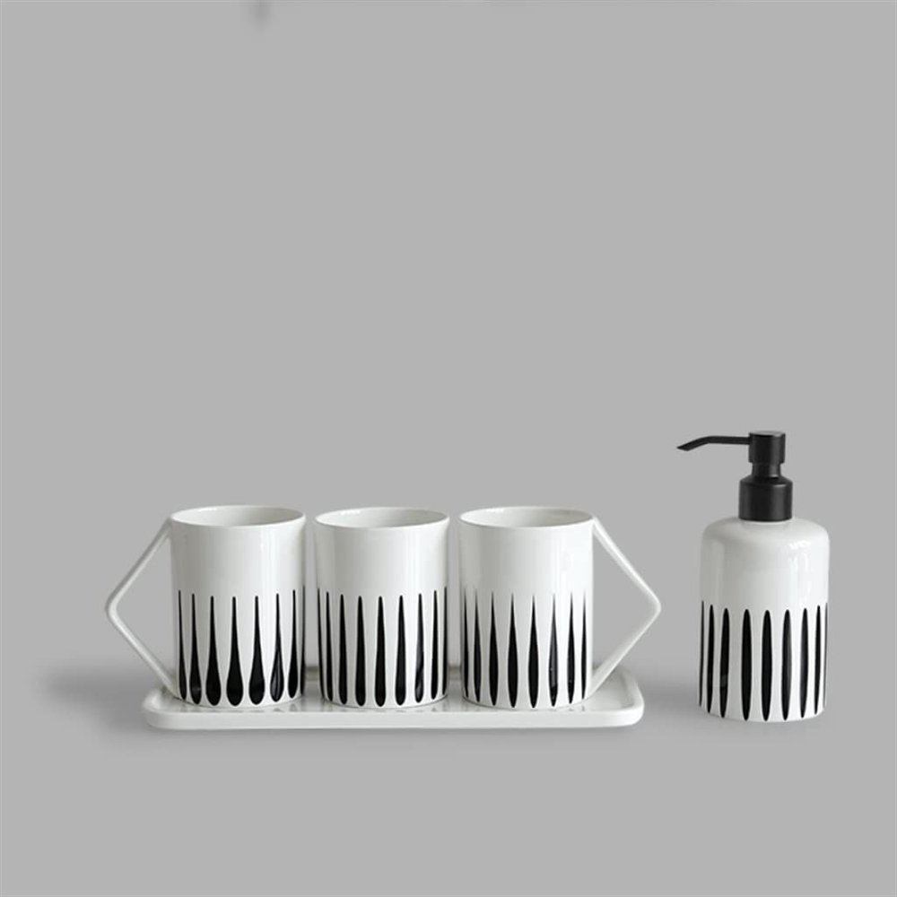 MAKEJ Striped Toothbrush Wash Cup Set Couple Mouthwash Cup Toothbrush Toothbrush Cup Household Ceramics