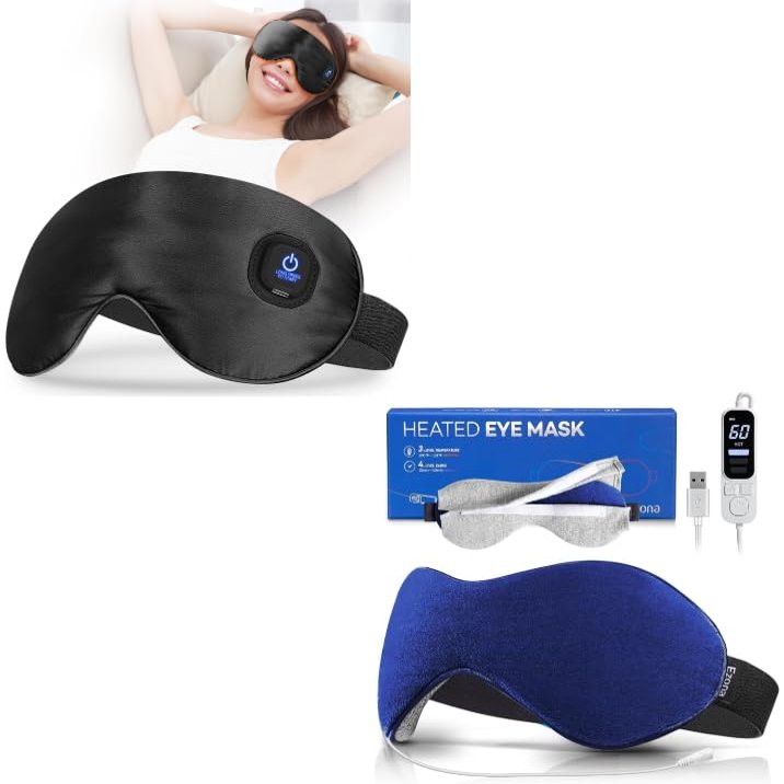 Ezona Dual-Mode Heated Eye Therapy System:USB Mask (Cotton) & Cordless Silk Sleep Mask for Dry Eyes/Blepharitis