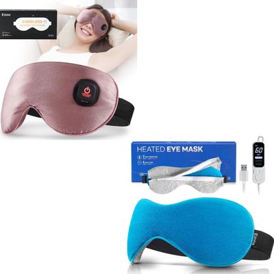Ezona Dual-Mode Heated Eye Therapy System:USB Mask (Cotton) & Cordless Silk Sleep Mask for Dry Eyes/Blepharitis