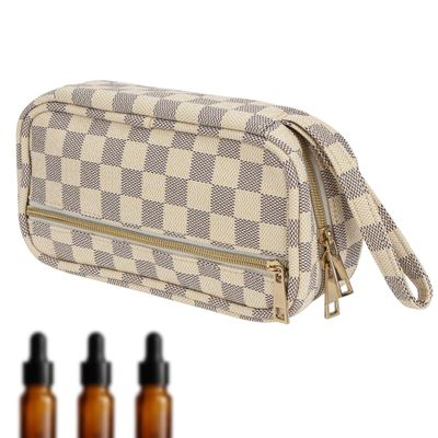 CAIRIAC Essential Oil Carrying Case Holds 12 Bottles (5mL-20mL, Also Fits for Roller Bottles), Portable Double-Layer Organizer for Essential Oils and Accessories (Khaki)