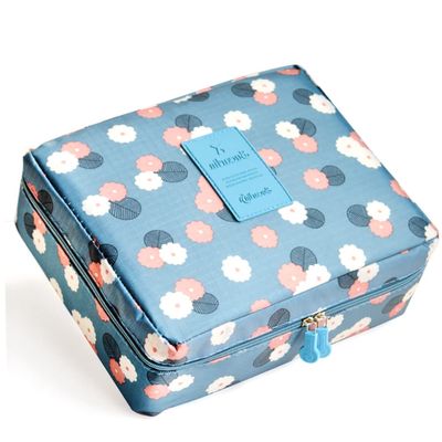 1Pc Waterproof Make up Bag Cosmetic Toiletry Bag Travel Wash Bag Organiser Travel Toiletry Bag for Women Ladies Mother Girls (Blue Flower).