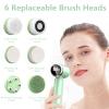 Facial Cleansing Brush, 6 in 1 Electric Face Scrubber with 6 Brush Heads and 3 Spin Speeds for Deep Cleansing, Waterproof Rechargeable Face Brushes for Dry Oily Sensitive Skin (Green) view 4