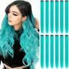 12 PCS Teal Blue Hair Extensions Clip in, Colored Party Highlights Extension for Kids Girls Synthetic Hairpiece Straight 22 inch view 1