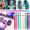 12 PCS Teal Blue Hair Extensions Clip in, Colored Party Highlights Extension for Kids Girls Synthetic Hairpiece Straight 22 inch view 2