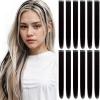 12 PCS Black Hair Extensions Clip in, Colored Party Highlights Extension for Girls Women Synthetic Hairpiece Straight 22 inch view 1