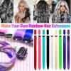 12 PCS Black Hair Extensions Clip in, Colored Party Highlights Extension for Girls Women Synthetic Hairpiece Straight 22 inch view 2