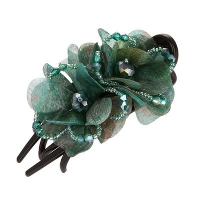 Duckbill Clip Hair Accessories Rose Flower Silk Yarn Fabric Hair Tie Hair Claw Ponytail Clip Headwear(green)