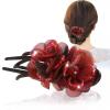Duckbill Clip Hair Accessories Rose Flower Silk Yarn Fabric Hair Tie Hair Claw Ponytail Clip Headwear(green) view 2