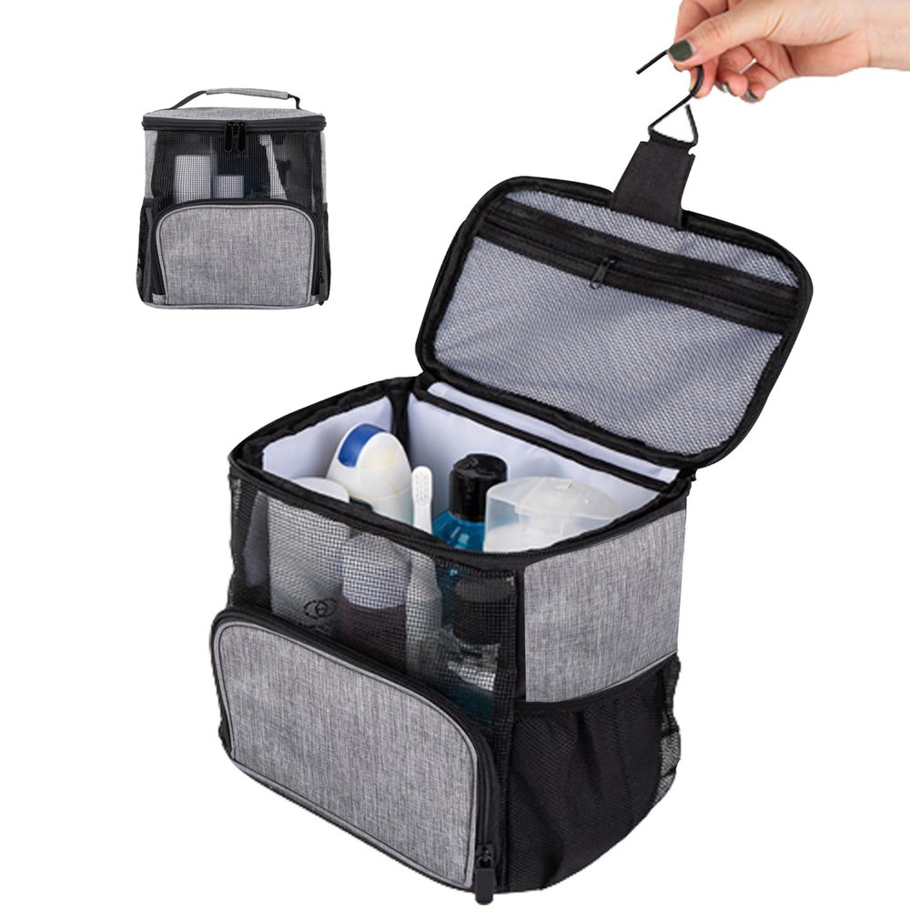 Shower Caddy Mesh Shower Bag Toiletry Bag Mesh Waterproof Cosmetic Bag Hanging Shower Organizer Basket for Bathroom Gym Travel Camping 22.5x14.5x25 cm Grey.