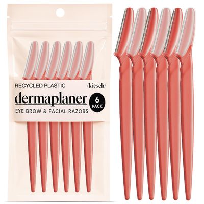 Kitsch Dermaplane Razor for Women Face Face Razors for Women & Men, Eyebrow Trimmer & Face Shaver Exfoliating Facial Razor & Skin Care Tool for Smoother Skin - Coral, 6 pcs