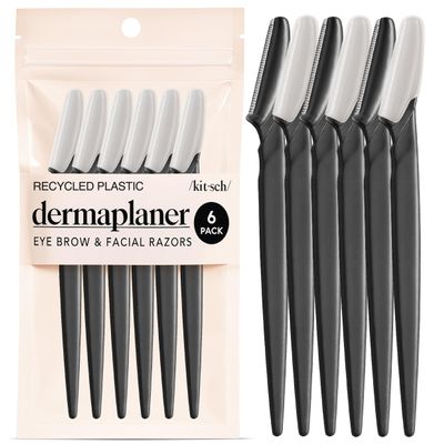 Kitsch Dermaplane Razor for Women Face Face Razors for Women & Men, Eyebrow Trimmer & Face Shaver Exfoliating Facial Razor & Skin Care Tool for Smoother Skin - Black, 6 pcs