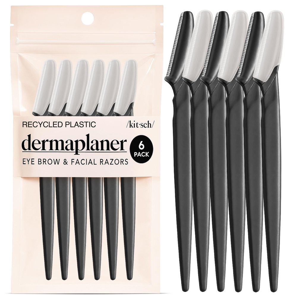 Kitsch Dermaplane Razor for Women Face Face Razors for Women & Men, Eyebrow Trimmer & Face Shaver Exfoliating Facial Razor & Skin Care Tool for Smoother Skin - Black, 6 pcs