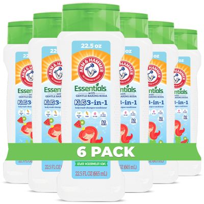 Arm & Hammer 6 Pack Essentials Kids Body Wash - 3-in-1 Watermelon Kiwi 22.5oz - Non Toxic Kids Shampoo and Body Wash And Conditioner