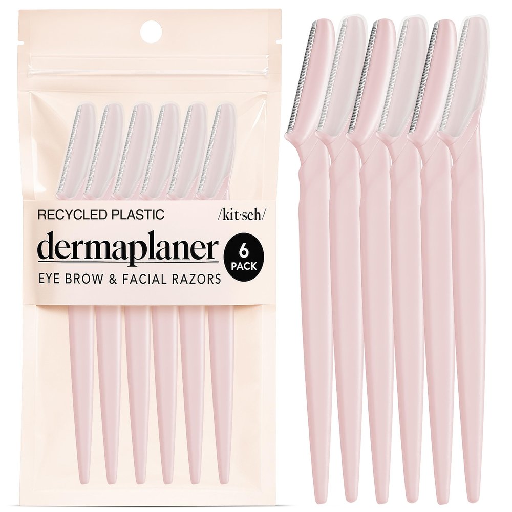 Kitsch Dermaplane Razor for Women Face Face Razors for Women & Men, Eyebrow Trimmer & Face Shaver Exfoliating Facial Razor & Skin Care Tool for Smoother Skin - Blush, 6 pcs