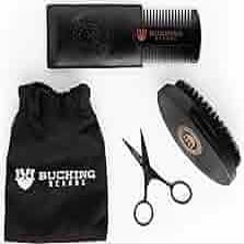 Beard Brush Scissors Wood Comb Travel Bag 5pc Facial Kits Premium Grooming Kit for Beards & Mustaches Men's Care Travel Gift Set