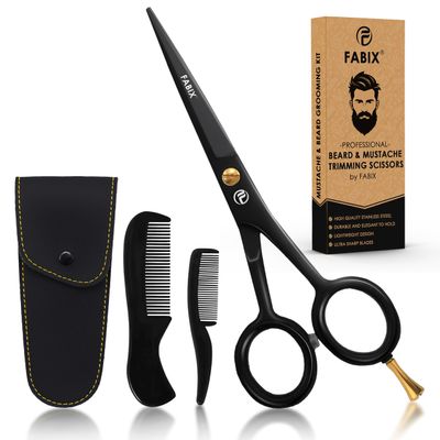 5 Professional Beard Mustache Scissors with 1 Beard Comb, 1 Mustache Comb and Travel Pouch - Perfect Beard Trimming Scissors for All Facial Hair Scissors - Grooming Scissors