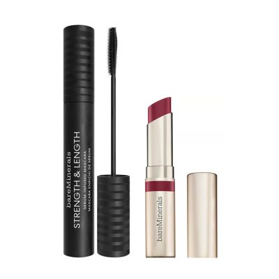 bareMinerals Strength & Length Serum-Infused Black Mascara + Dewy Lip Gloss-Balm