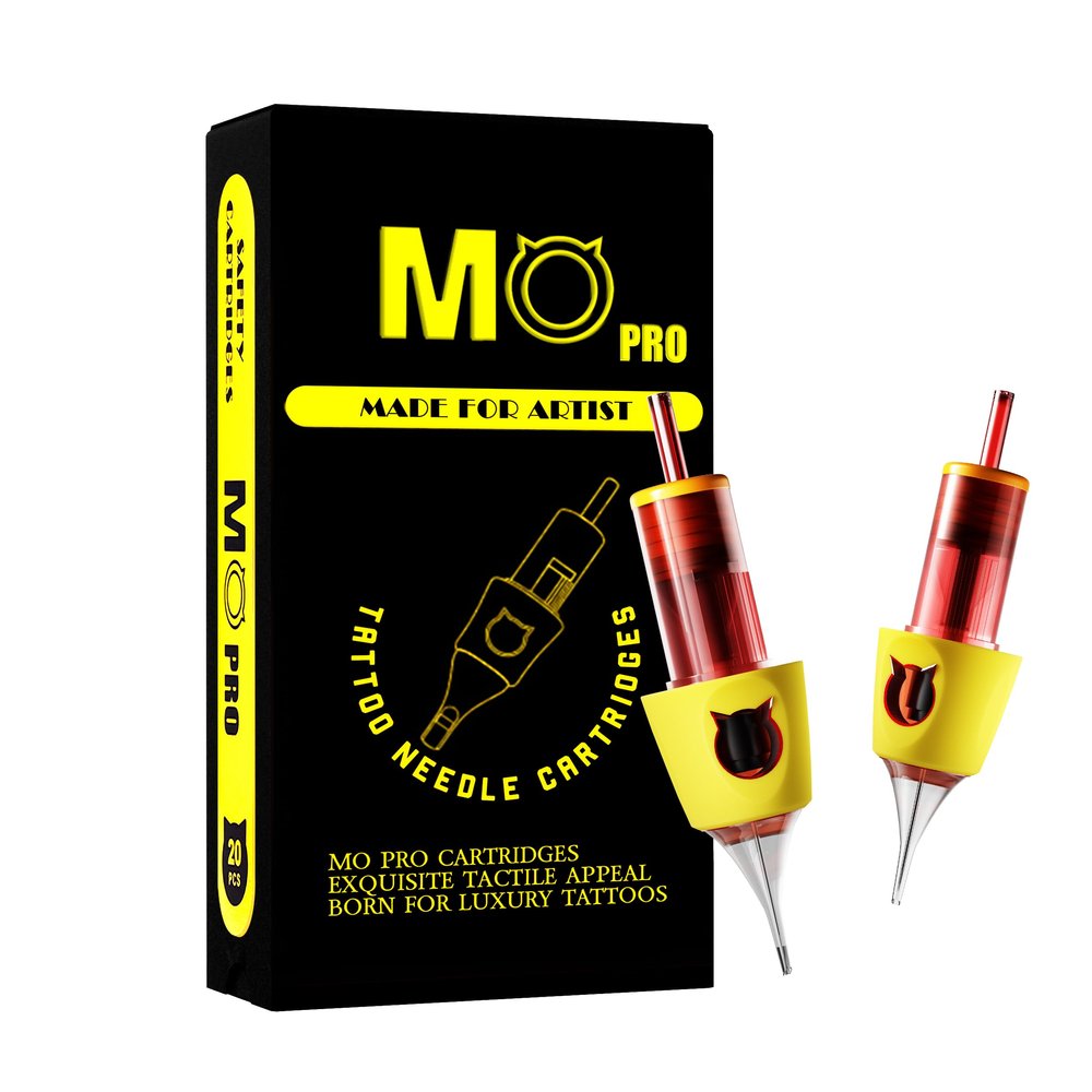 Tattoo Cartridge Needles - 20PCS MO PRO Expert Grade Disposable Tattoo Needles Standard #12 Round Shader 14, Silicone Finger Ledge for Excellent Comfort, Grip and Control