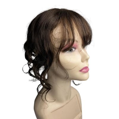 14inch Body Wave Human Hair Bangs Wavy Human Hair Toppers Clip In Hair Fringe Hairpieces Natural Brazilian Remy Hair Extensions (Dark Brown)