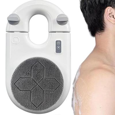 Wall-Mounted Back Bath Brush, Electric Back Rubbing Machine, 2 Speed Adjustment Back Cleaning Machine, 8.5cm-16cm Height Adjustable, for Take a Shower Yourself (White)